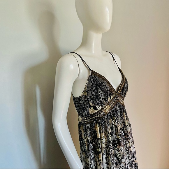 Caroline Morgan spaghetti strap maxi dress with brass beading details Size M - Picture 10 of 14